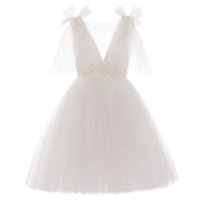 Tulleen Girl's Aspen White Dress , Flower Girl dress, Size 5